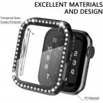 Wholesale Crystal Diamond Rhinestone Case with Built In Tempered Glass Screen Protector for Apple Watch Series 6/5/4/SE [44mm] (Black)